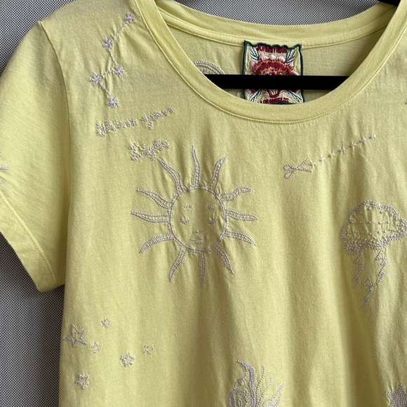 Johnny Was | Embroidered Yellow Scoop Neck Cotton Top | Size M - Picture 6 of 10